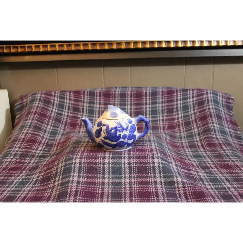 Pier 1 Blue and White  Ceramic Phoenix Dragon Individual Tea Pot